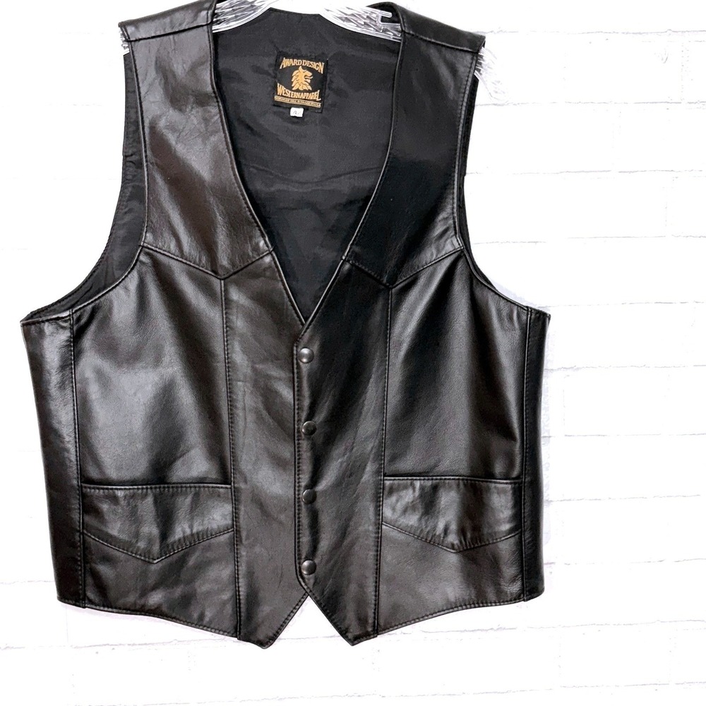 Vtg Mens Leather Vest 42 (L) Western Biker Cowboy‎ USA Heritage Rodeo Steampunk